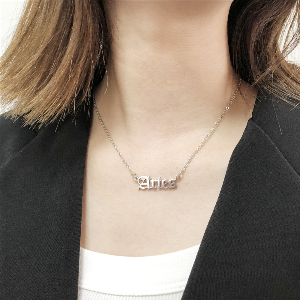 Minimalist Stainless Steel Teardrop Zodiac Letter Necklace for Unisex