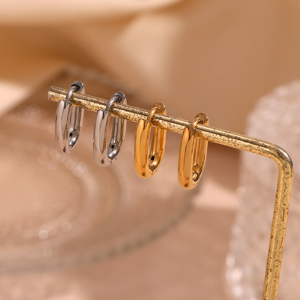 Orecchini a cerchio piccolo a forma di O da donna in acciaio al titanio geometrici minimalisti con placcatura in oro 18K