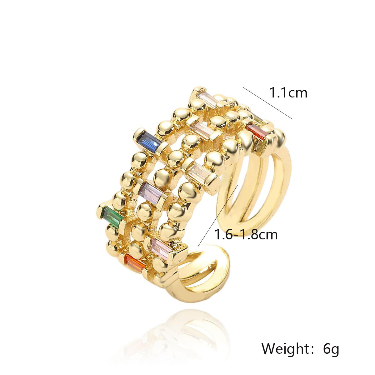 Minimalist Geometric Wide Open Ring for Women Made of Brass with Real Gold Plating and Zircon Inlay