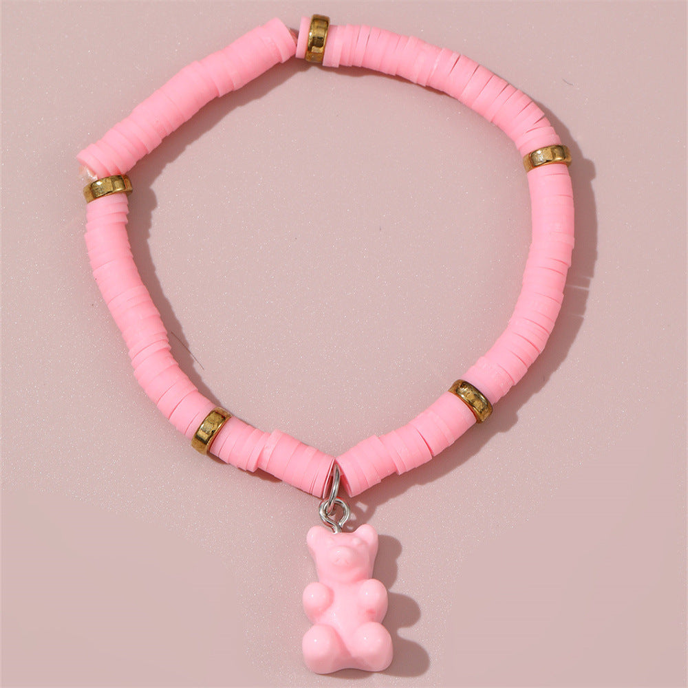 Braccialetto con ciondolo a orsetto carino e minimalista per bambini, realizzato in resina plastica con design artigianale