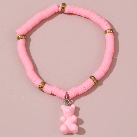 Braccialetto con ciondolo a orsetto carino e minimalista per bambini, realizzato in resina plastica con design artigianale