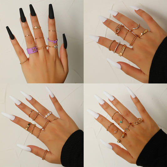 Geometric Butterfly Plated Alloy Ring Set