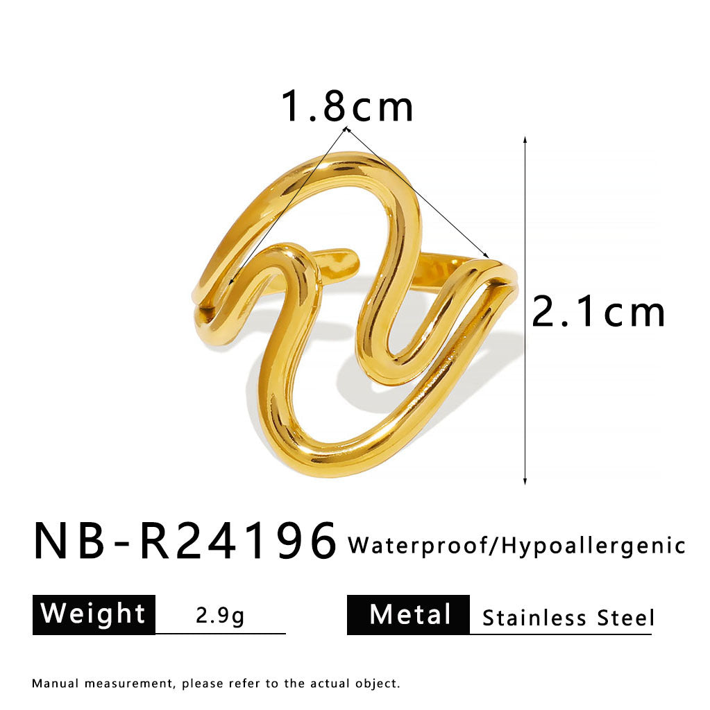 Minimalist Dripping Water Shape Hollow Geometric Stainless Steel Ring for Women with Plated Finish