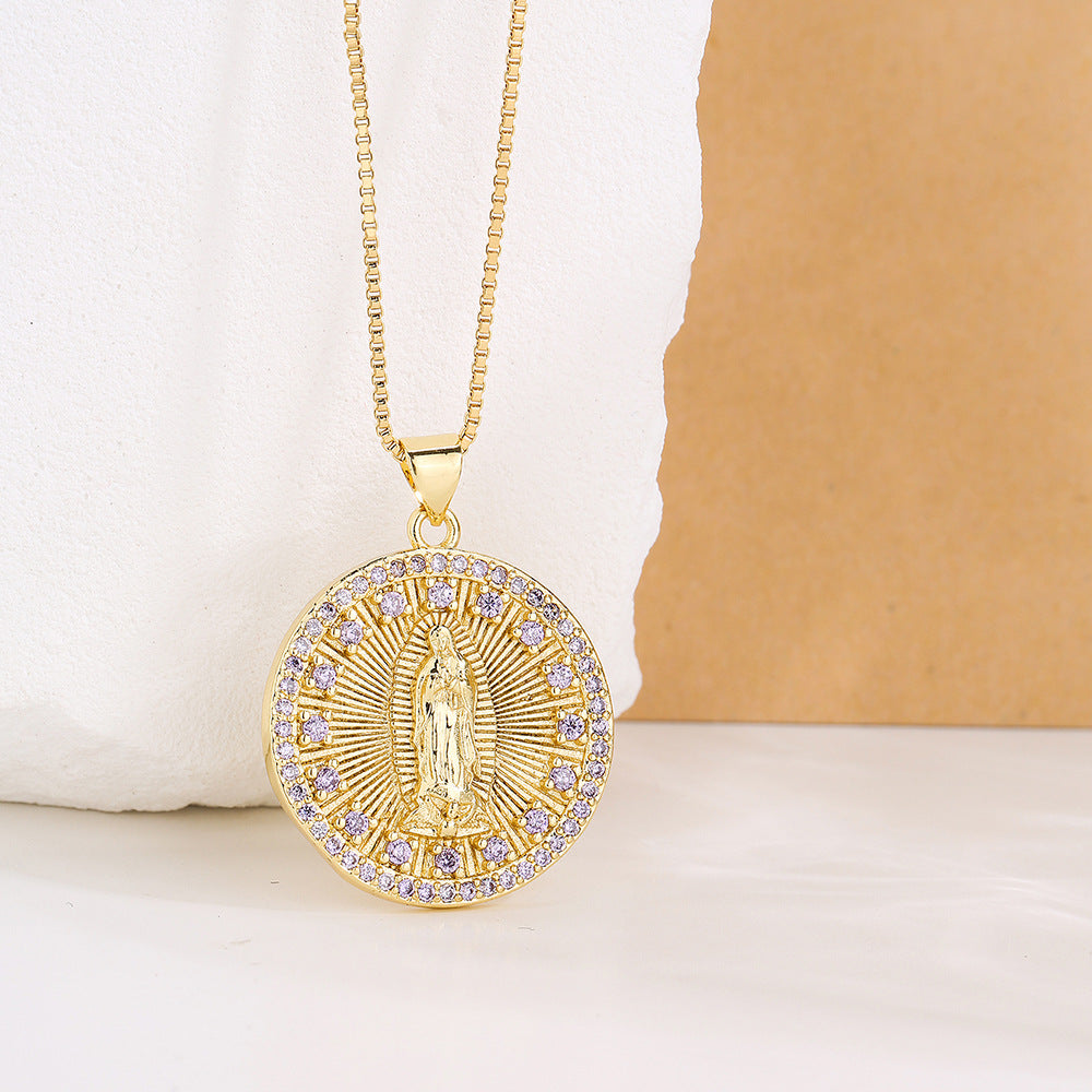 Minimalist Geometric Copper Pendant Necklace with 18K Gold Plating and Micro-Paved Zirconia for Women