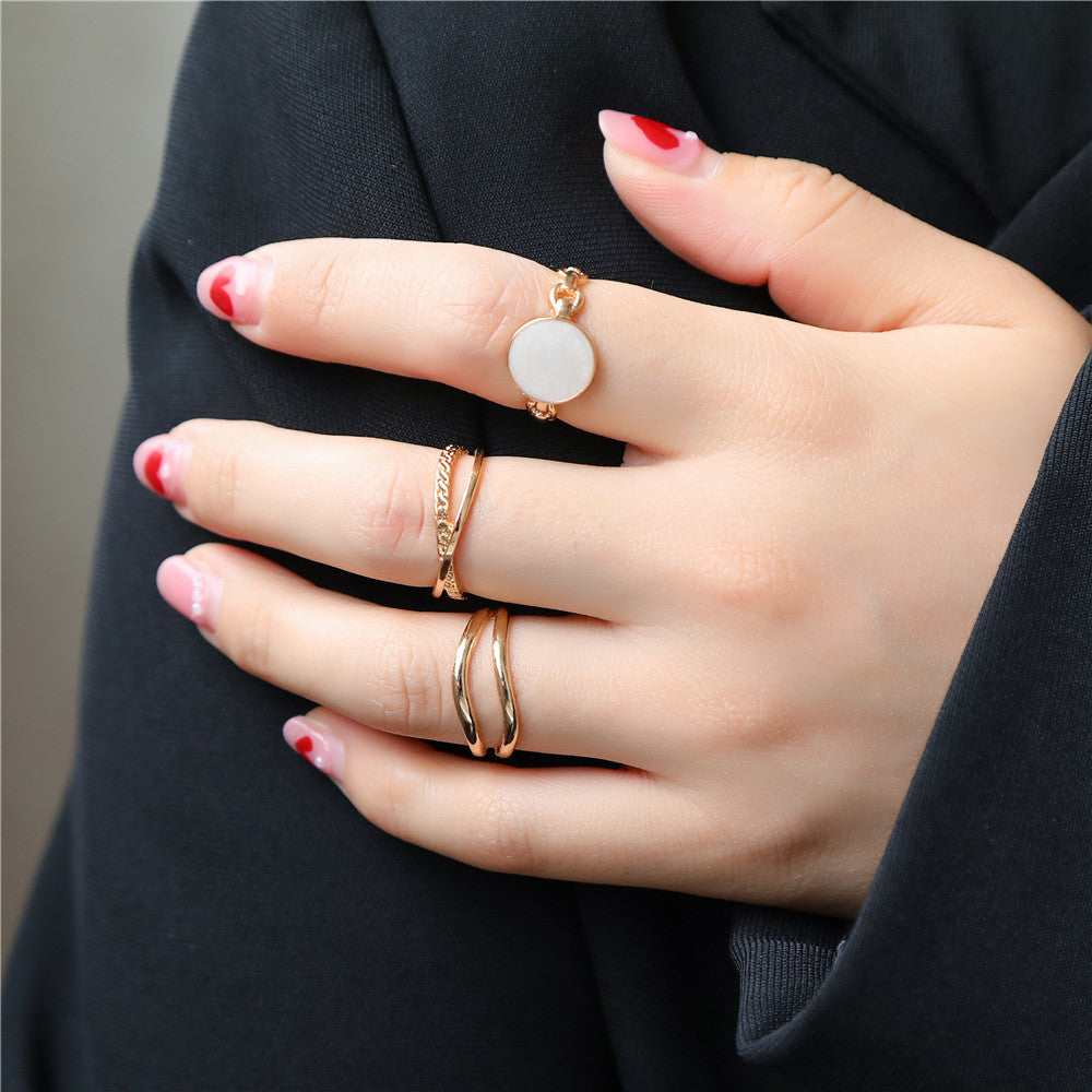 Minimalist Geometric Round Plated Alloy Ring Set for Women