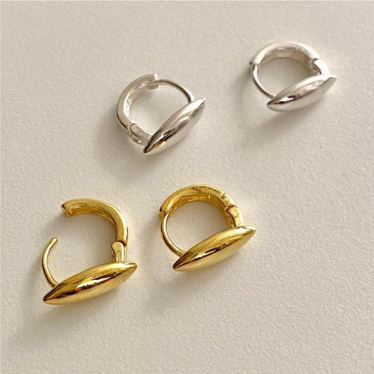 Minimalist Olive Leaf Shaped 925 Sterling Silver Earrings with Rhinestone Inlay