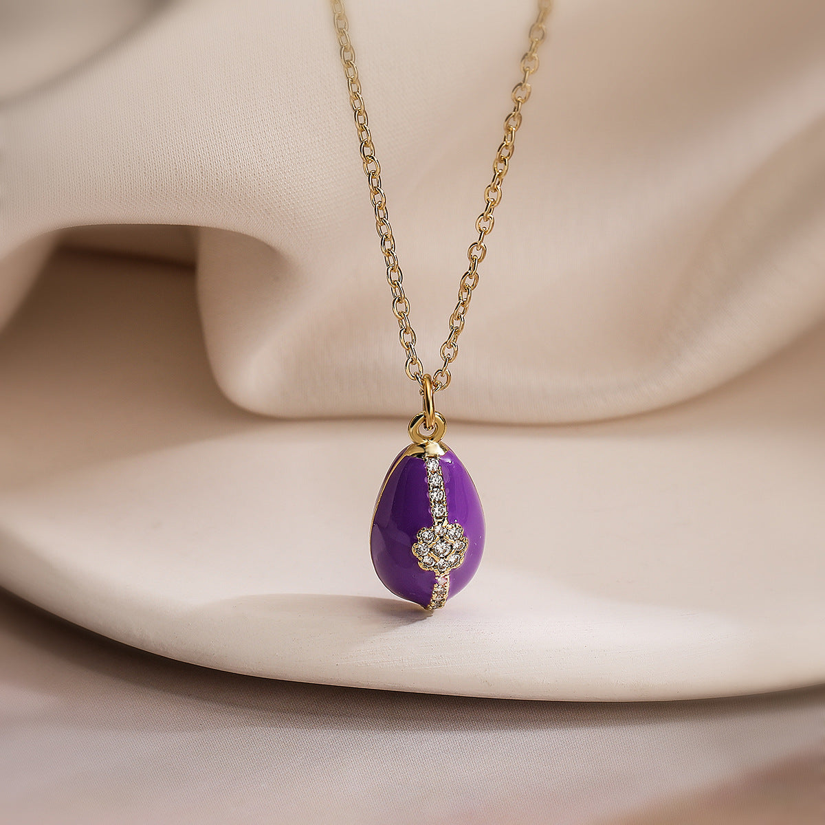 Minimalist Geometric Pendant Necklace for Women in Brass with Enamel Finish and Zircon Inlay, Elegant Clavicle Chain