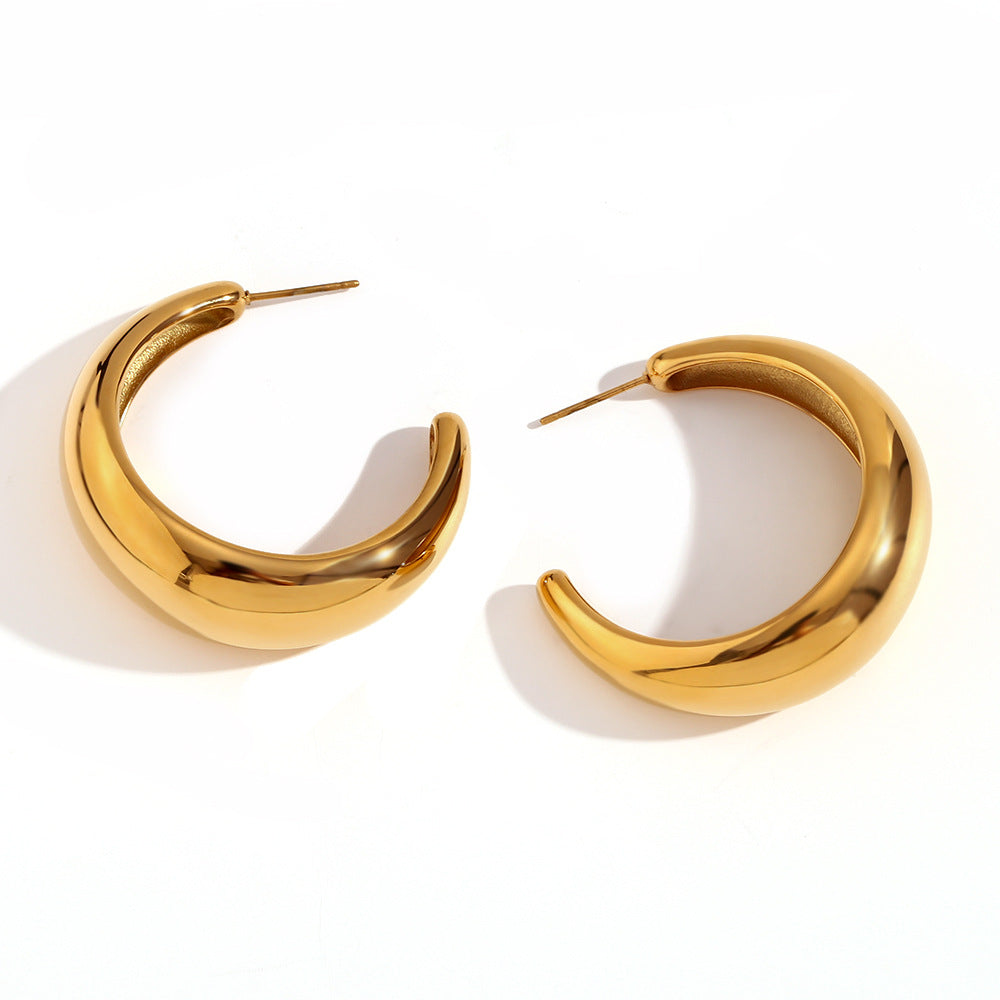 Minimalist Geometric Moon-Shaped Stainless Steel Earrings with 18K Gold Plating for Women