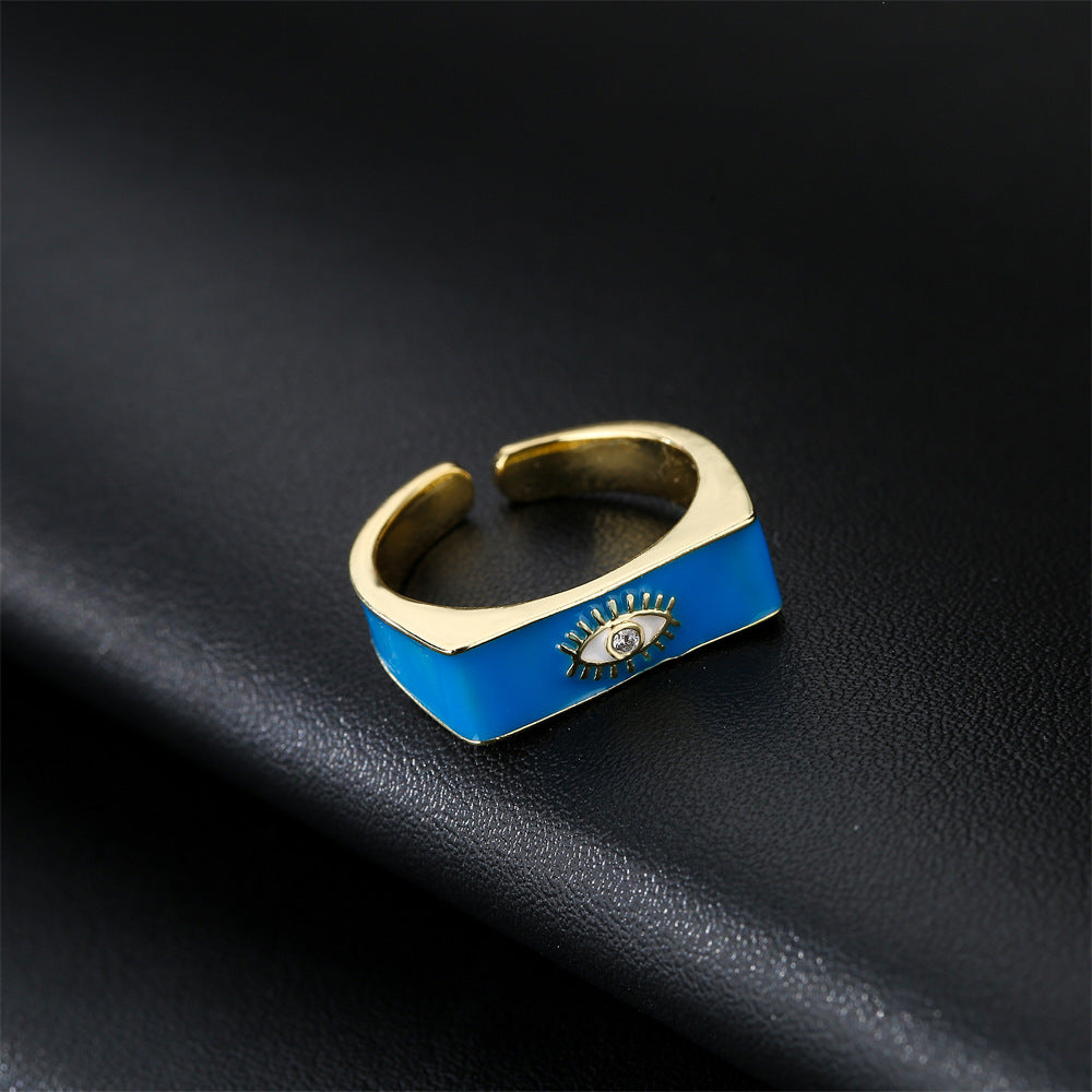 Gold Drip Oil Geometric Brass Ring with Micro-inlaid Cubic Zirconia for Women