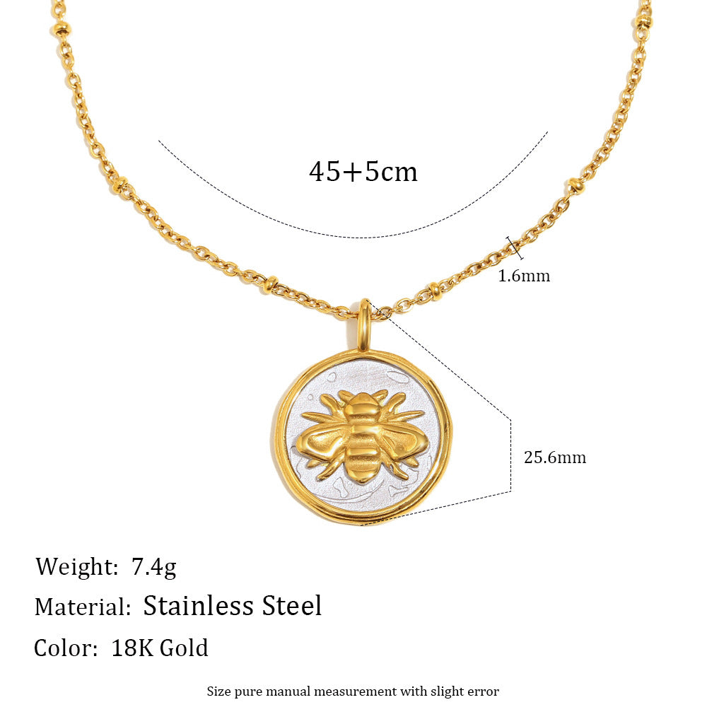 Collana con ciondolo a moneta ape geometrica minimalista in acciaio inossidabile placcato oro 18 carati da donna