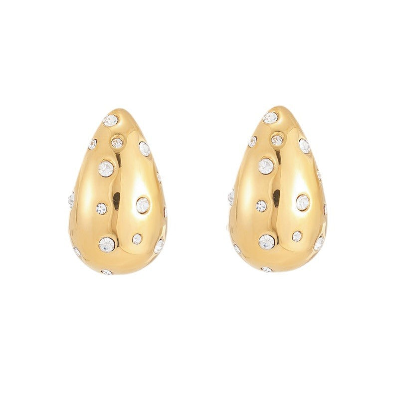 Fashionable Water-Drop-Shaped Titanium Steel Earrings with Pearl Accents and 18K Gold Plating for Women