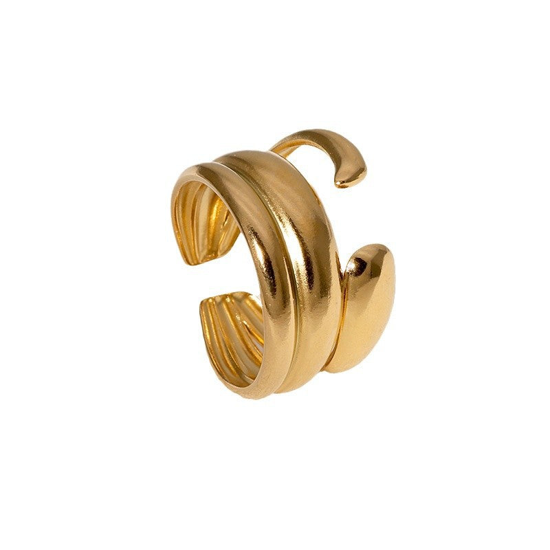 Minimalist Asymmetrical Stainless Steel Open Ring for Women with Geometric Shape and Plated Finish