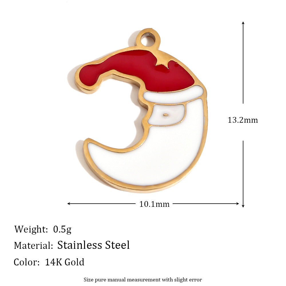 Cute Cartoon Christmas Santa Elk Reindeer Pendant with Stainless Steel Base Plated in 14K Gold and Enamel Finish for Holiday Season