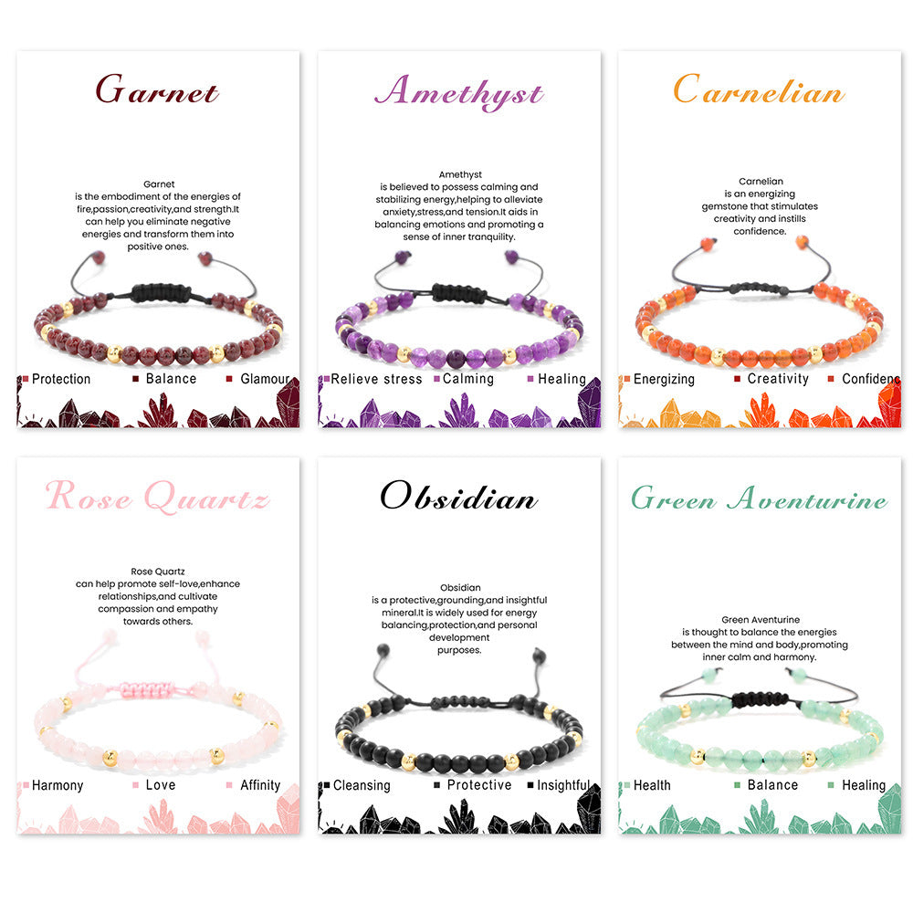 Minimalist Sweet Geometric Stone Beaded Bracelet Handmade Adjustable 4mm