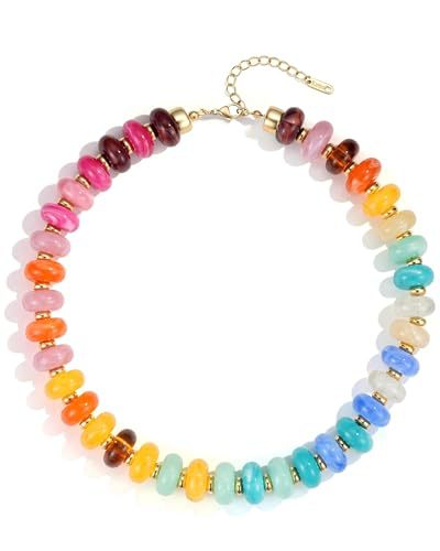 Minimalist Geometric Round Oval Acrylic Beaded Charm Bar Gold Tone Adjustable Cable Chain for Women Unisex