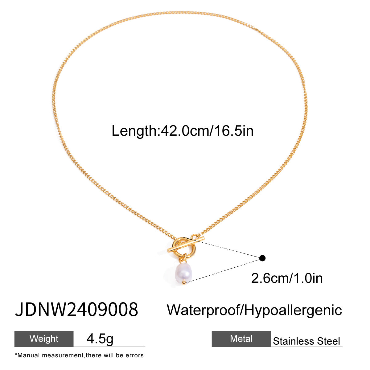 Collana da donna con pendente in madreperla in acciaio inossidabile placcato oro 18 carati con motivo geometrico alla moda