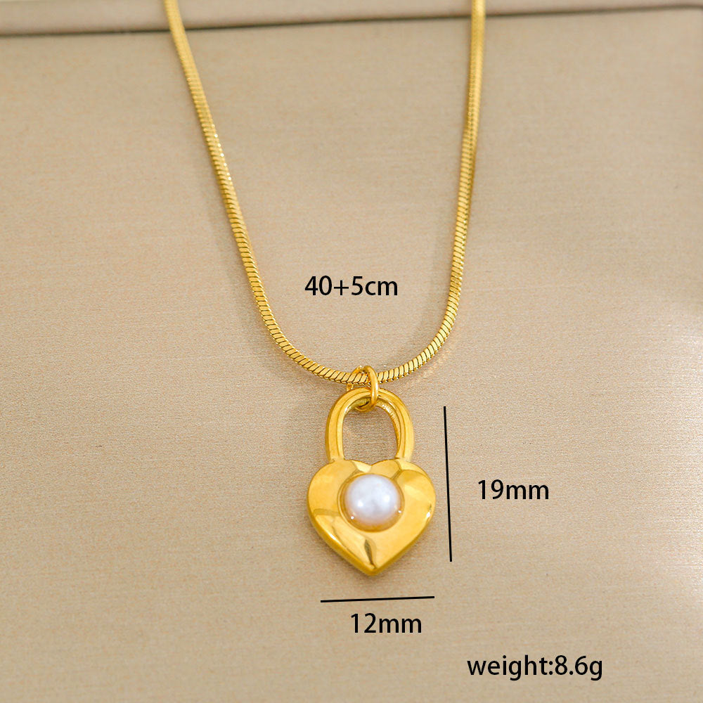 Collar minimalista de acero de titanio con forma de corazón, chapado en oro, perla y cadena ajustable para mujer
