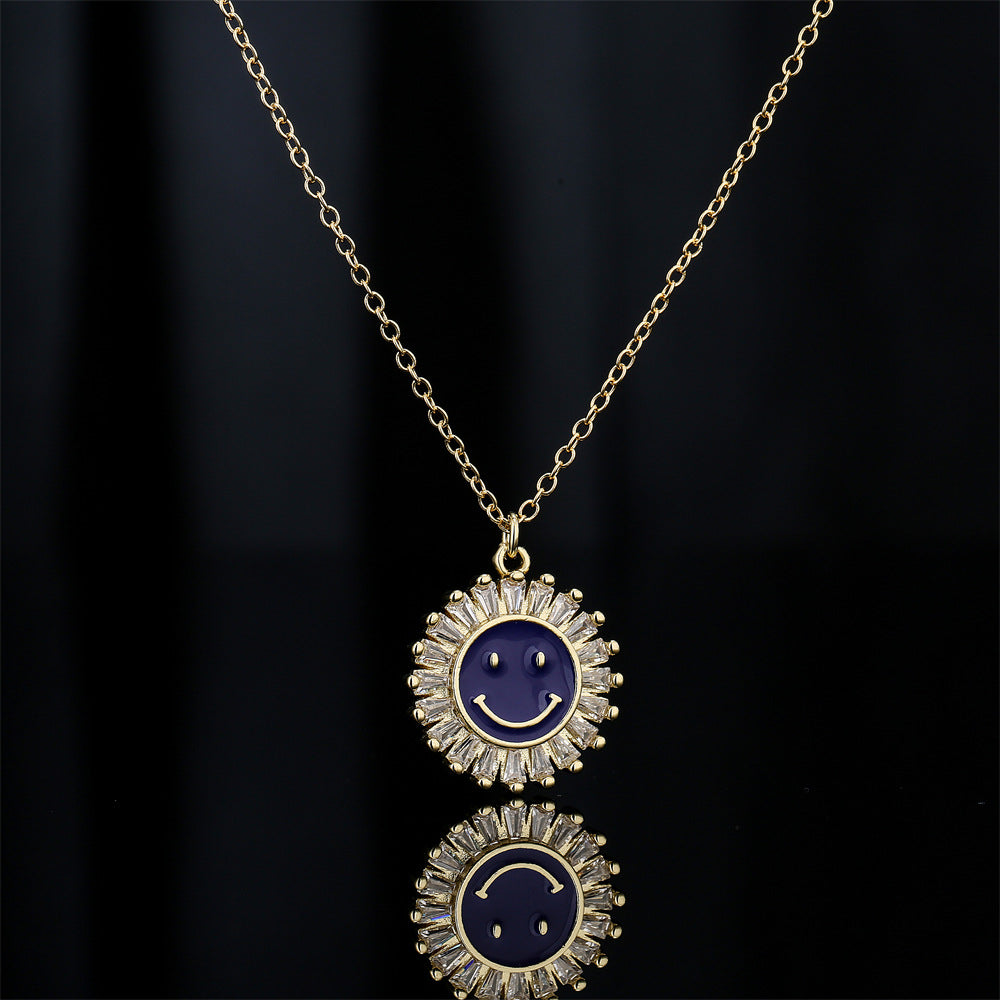 Collana pendente originale con girasole sorridente in rame placcato oro 18 carati
