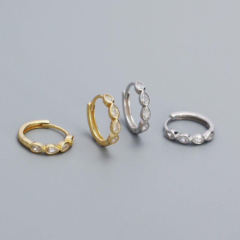 Orecchini a Cerchio Geometrici a Goccia in Elegante Argento Sterling 925 con Intarsio in Zirconi Cubici