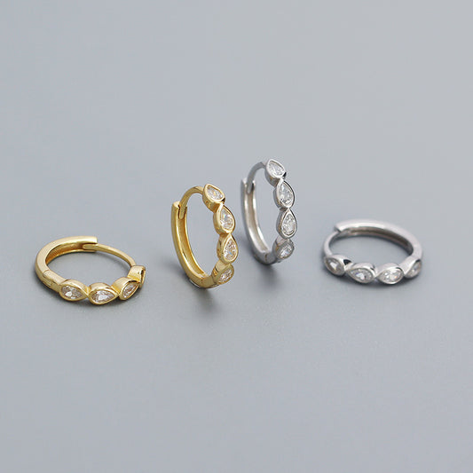Orecchini a Cerchio Geometrici a Goccia in Elegante Argento Sterling 925 con Intarsio in Zirconi Cubici