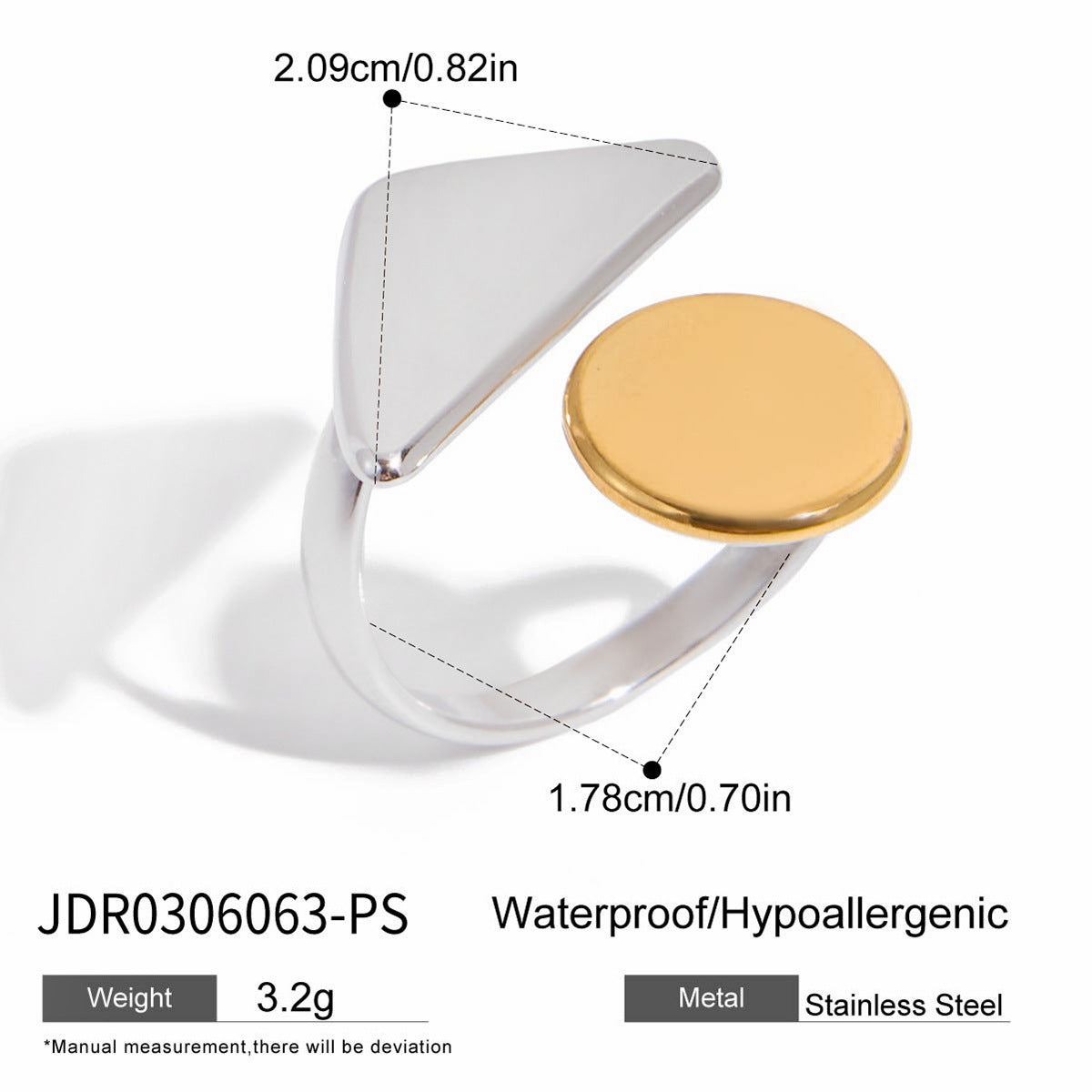 Anillo de acero de titanio geométrico para mujer con acabado chapado, accesorio de moda moderno y minimalista