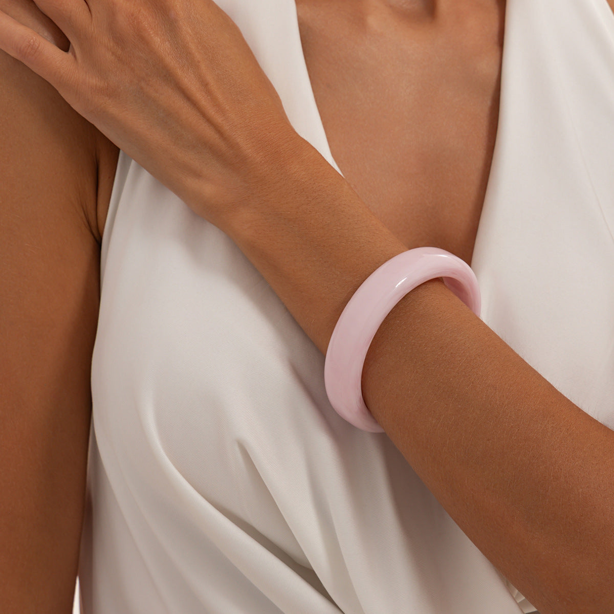 Multicolor Gradient Geometric Resin Bangle Bracelet for Women