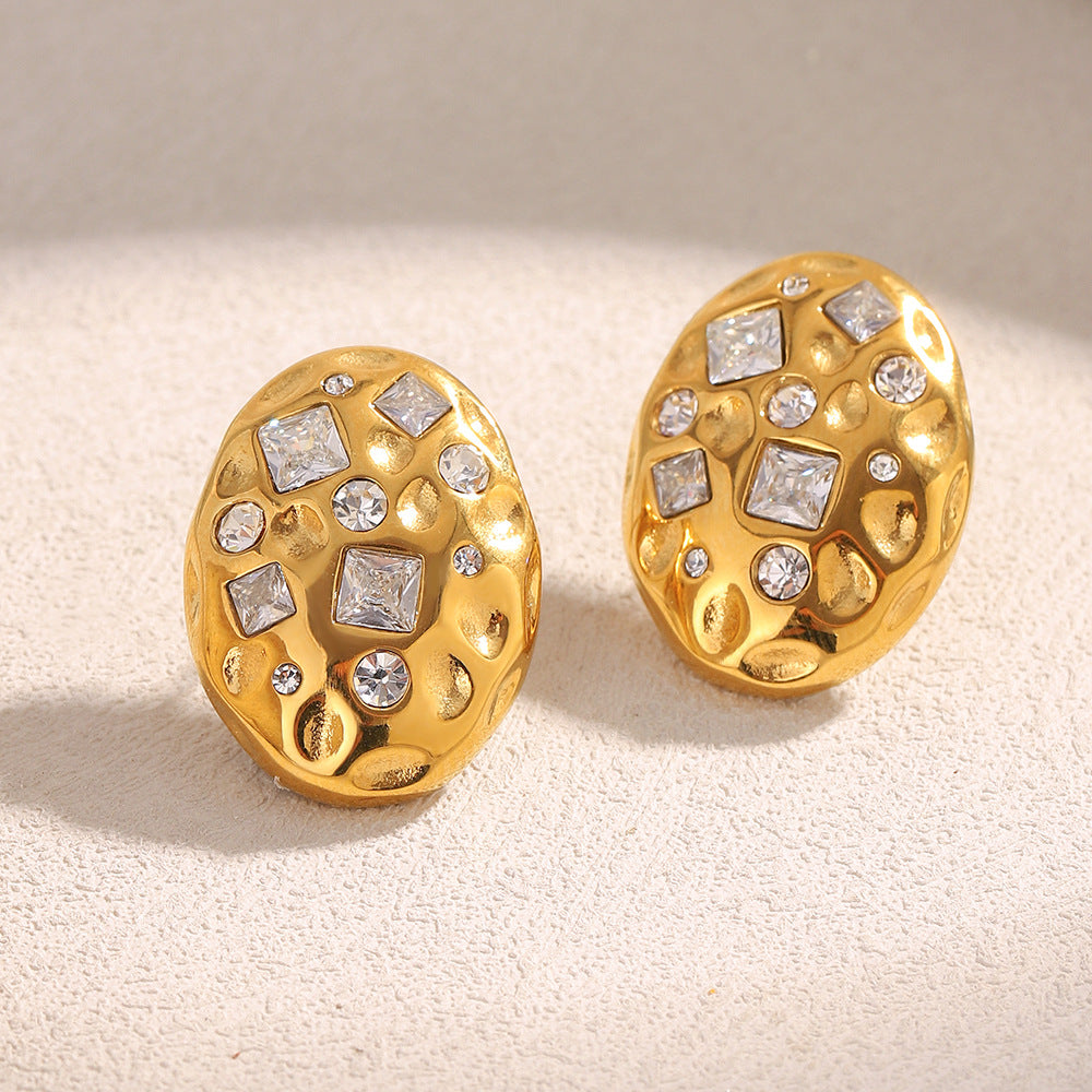 Pendientes minimalistas de acero inoxidable con diseño geométrico, chapados en oro de 18 quilates y con incrustaciones de pedrería para mujer