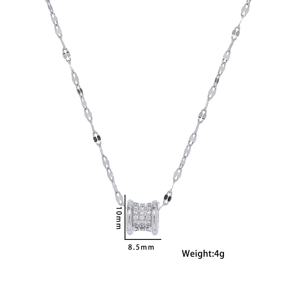Geometric Titanium Steel Necklace for Women with Gold Plating and Zirconia Accents, Water Wave Chain, Versatile Clavicle Jewelry