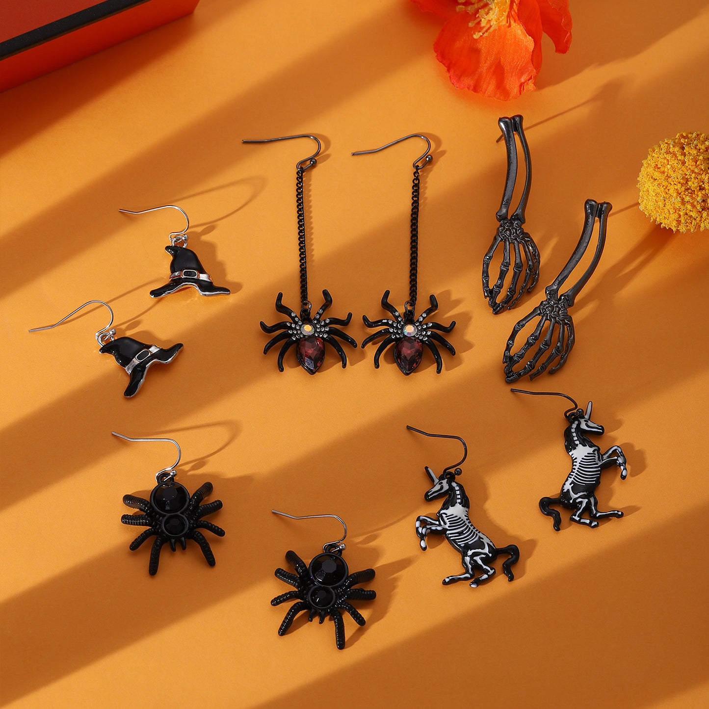 Pendientes de aleación con diseño de calabaza y calavera, estilo punk, chapados en oro, para mujer, temáticos de Halloween