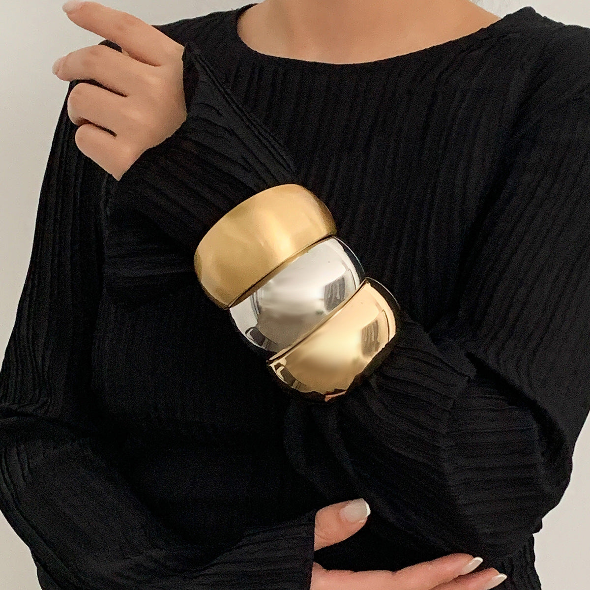 Minimalist Irregular Geometric Plated Zinc Alloy Spring Bangle Bracelet Set