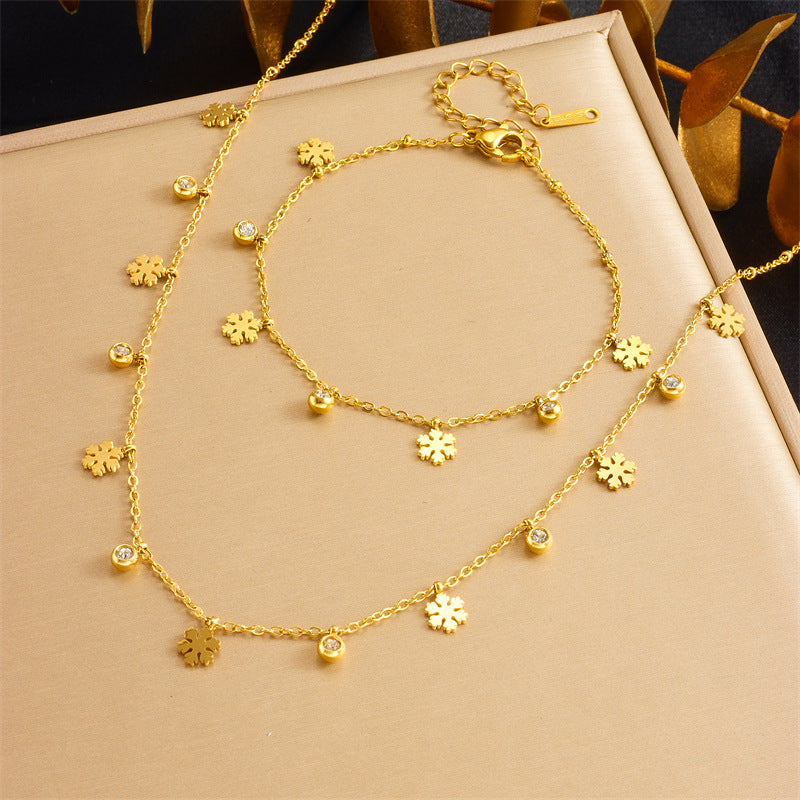 Minimalist Gold Plated Stainless Steel Butterfly Round Crown Eye Pendant Necklace and Bracelet Set for Women