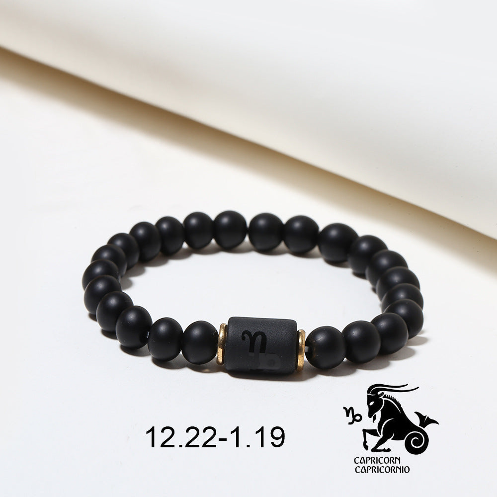 Matte Black Agate Geometric Beaded Bracelet for Men and Women