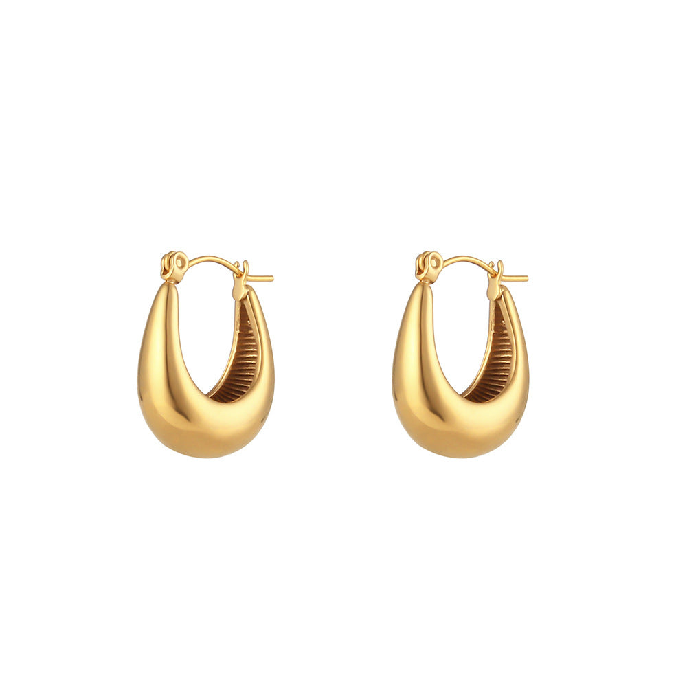 Minimalist Geometric Stainless Steel Hoop Earrings with 18K Gold Plating for Women