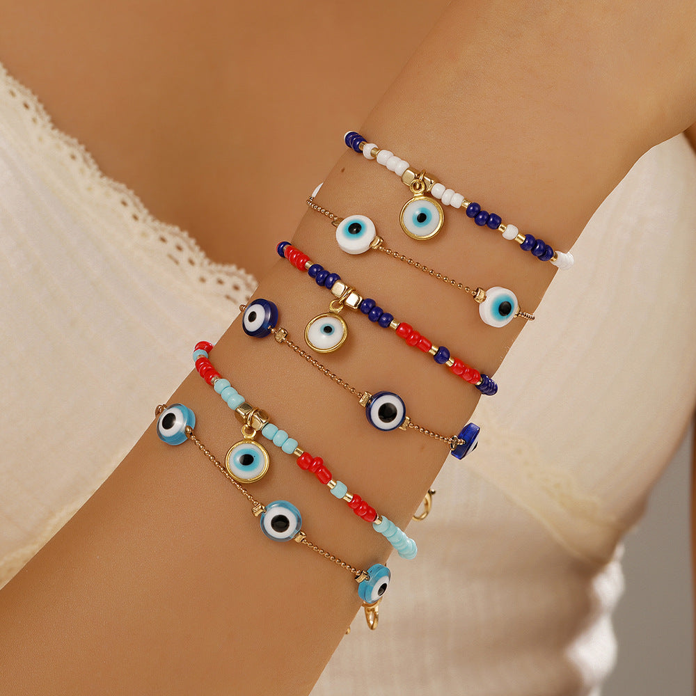 Bohemian Multi-Layer Geometric Round Glass Bead and Crystal Bracelet for Women