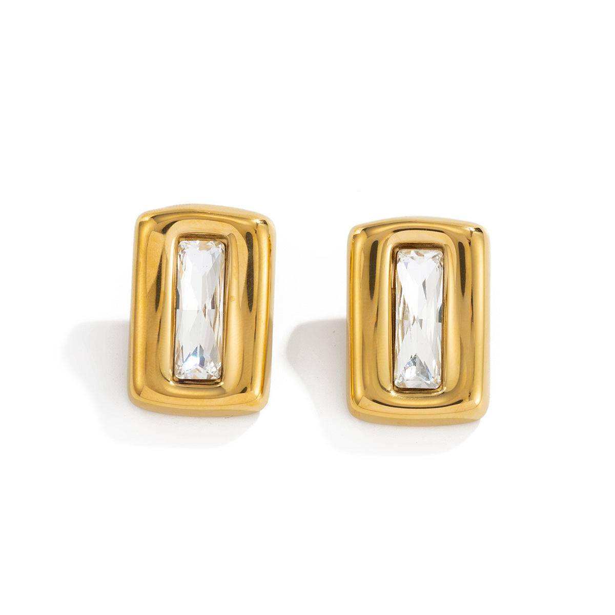 Vintage Square Stainless Steel PVD 18K Gold Plated Diamond Stud Earrings for Women