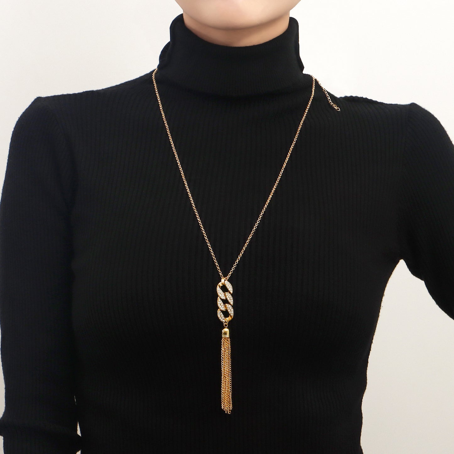 Minimalist Geometric Pendant Necklace with Tassel and Rhinestone Accents on Electroplated Alloy 8-Shape Chain for Women