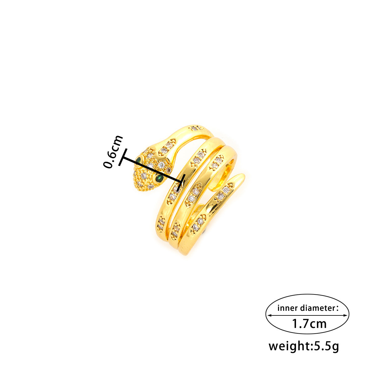 Geometric Snake-Shaped Zirconia-Set Copper Ring with Gold Plating for Women and Unisex — Minimalist Luxury Fashion Ring