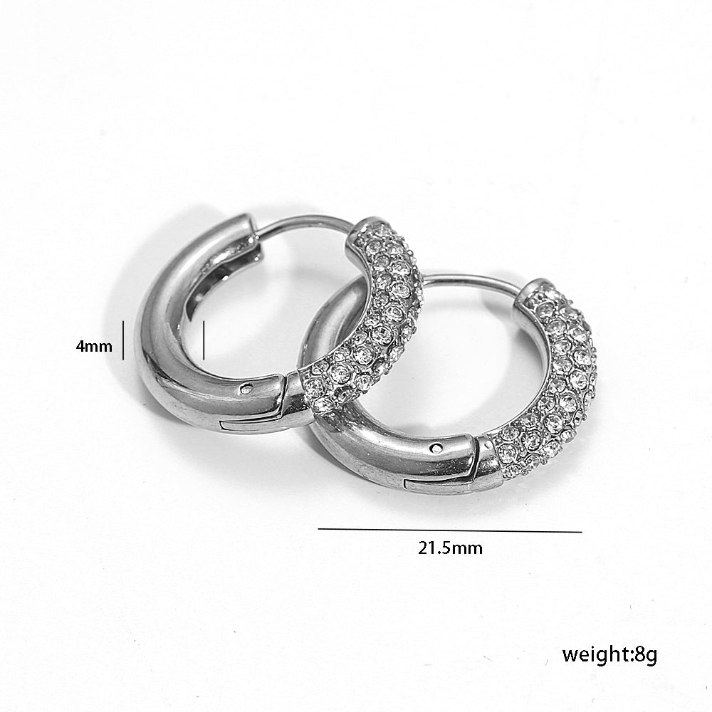 Orecchini a Cerchio Minimalisti Geometrici in Acciaio Inossidabile con Placcatura in Oro 18K e Intarsio di Diamanti da Donna
