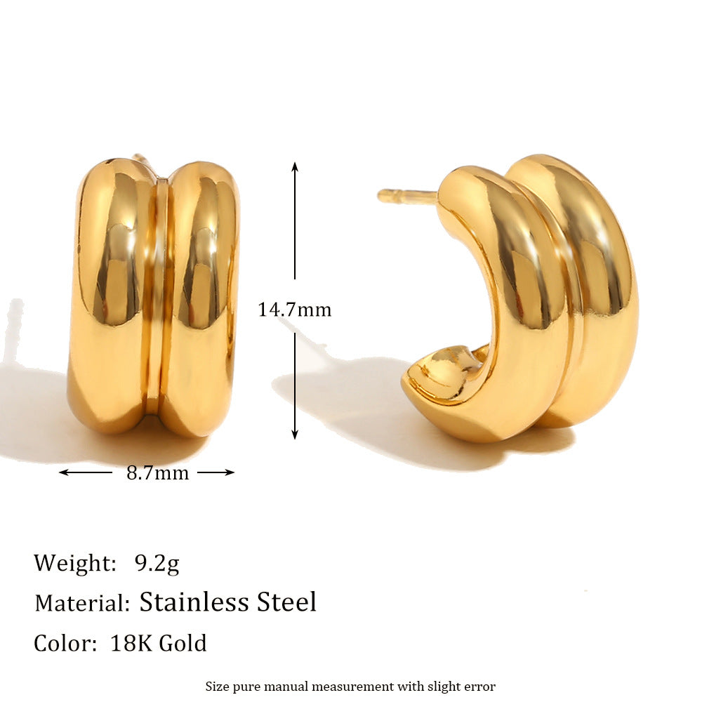 Minimalist Geometric Stainless Steel Ear Cuffs for Women with 18K Gold Plating Double-Layer Small Hoop Design