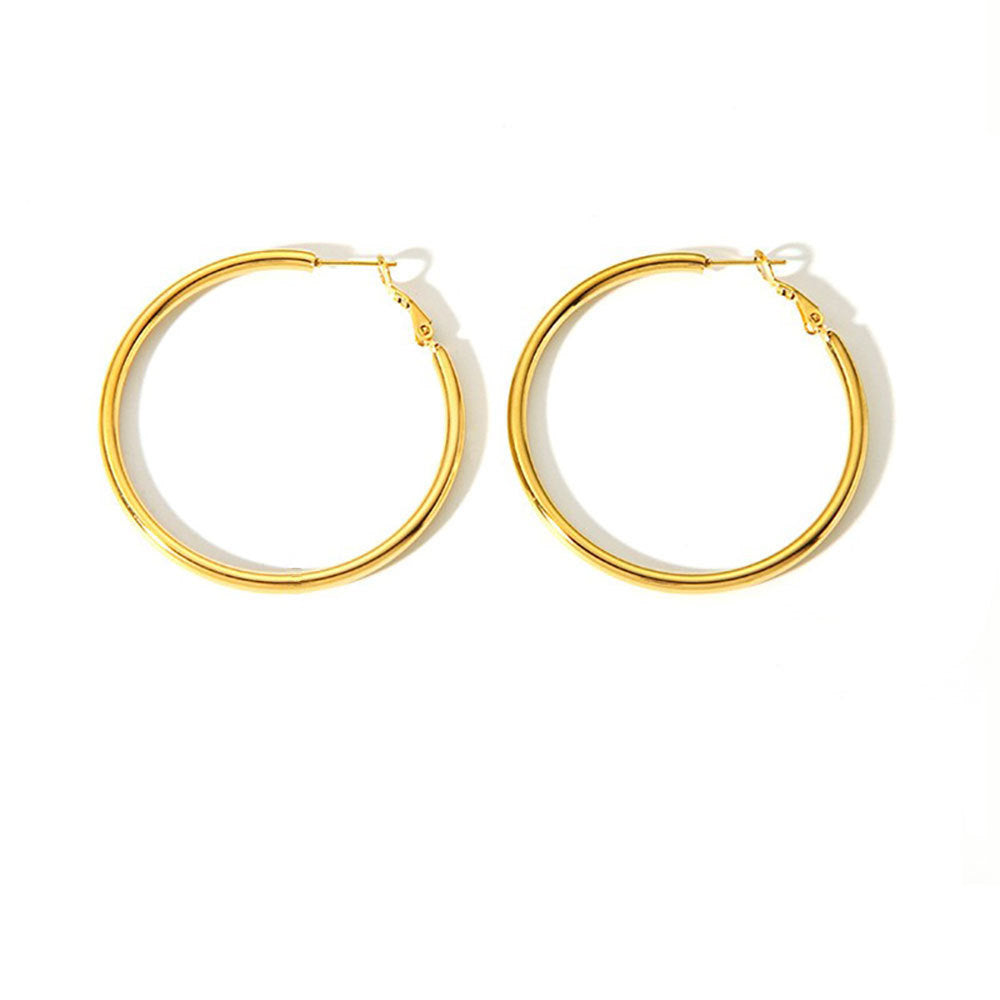 Minimalist Geometric Stainless Steel Hoop Earrings with 18K Gold Vacuum Plating for Women