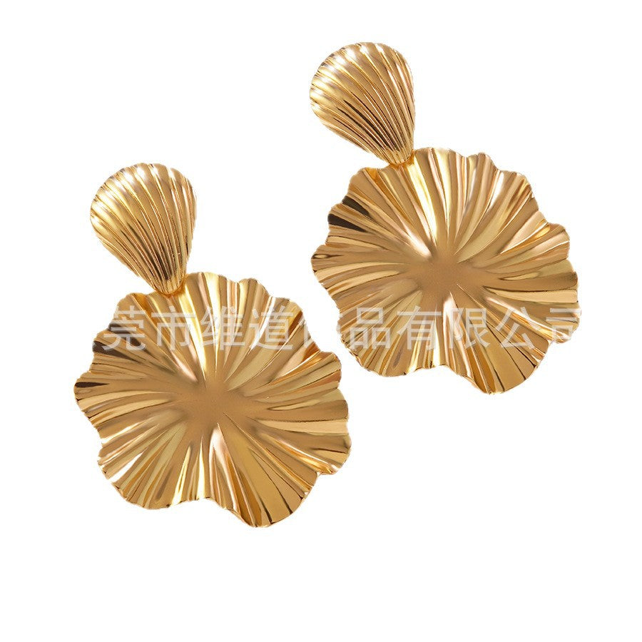 Sweet Streetwear Geometric Floral Polished Stainless Steel Earrings Gold