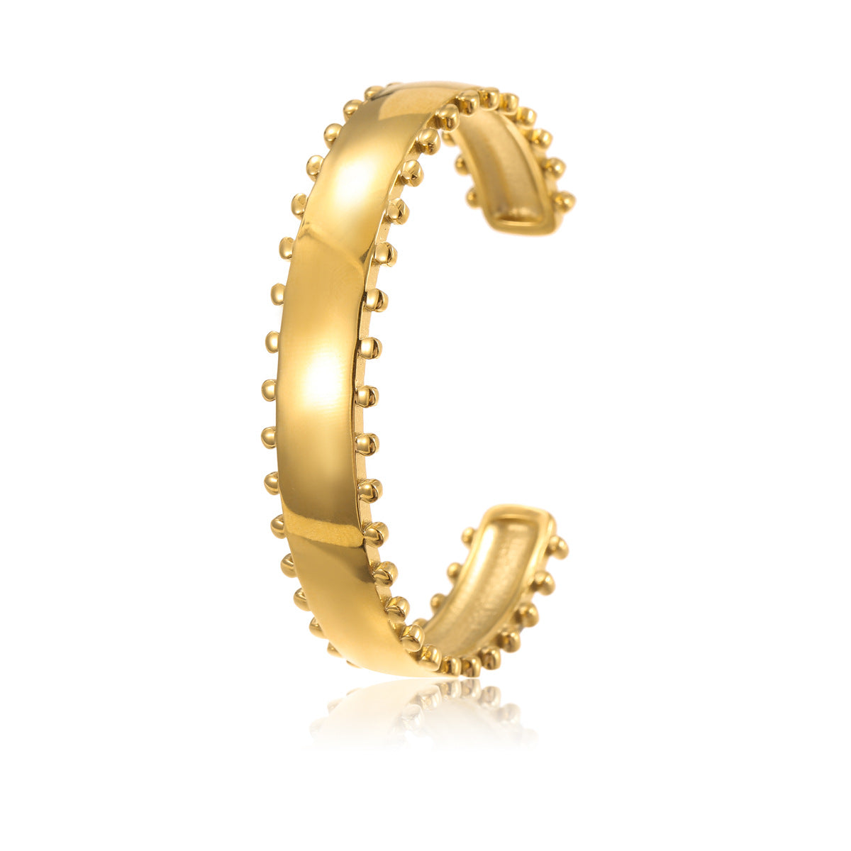 Set di bracciale e orecchini vintage in acciaio inossidabile con bordo perlato a C e placcatura in oro 18K