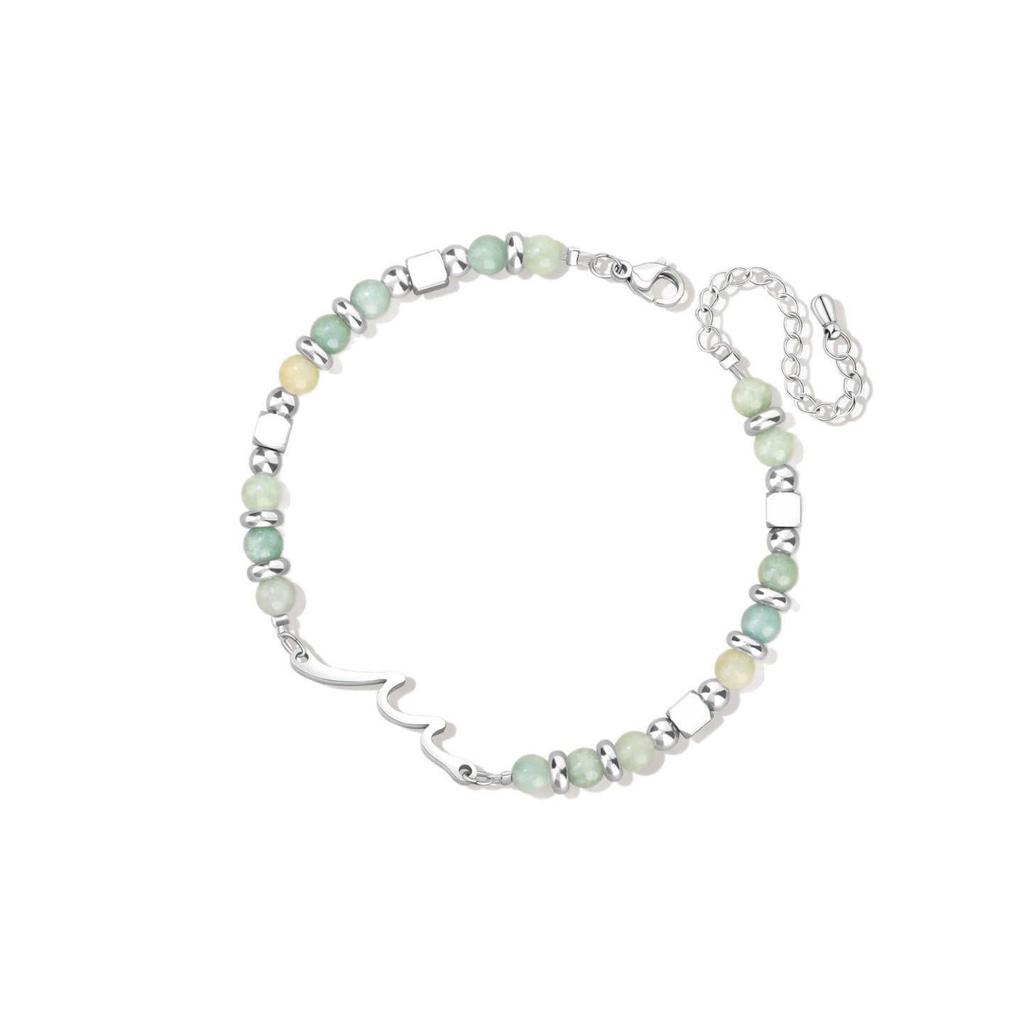 4mm Agate Wave Stainless Steel Adjustable Charm Bar Bracelet for Women