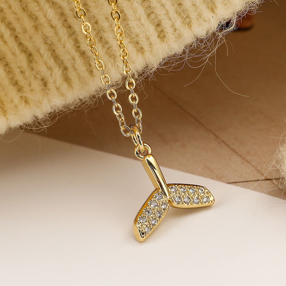 Minimalist Butterfly-Shaped Copper Pendant Necklace with Zircon Accents for Women