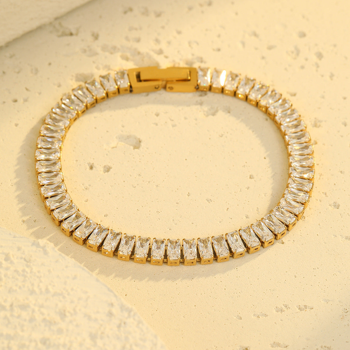 Pulsera de acero inoxidable con diseño geométrico y circonita cúbica para mujer, ajustable, joya minimalista