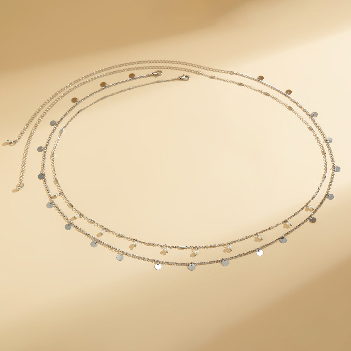 Minimalist Geometric Faux Pearl Plated Alloy Double Layer Waist Chain for Women