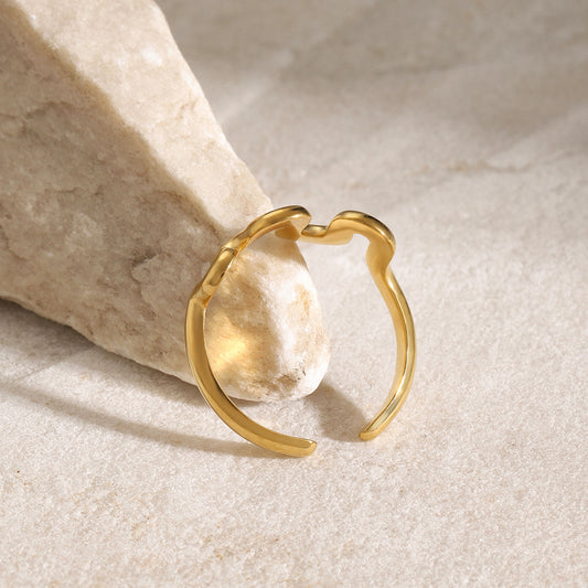 18K Gold Plated Wavy Abstract Stainless Steel Ring for Women