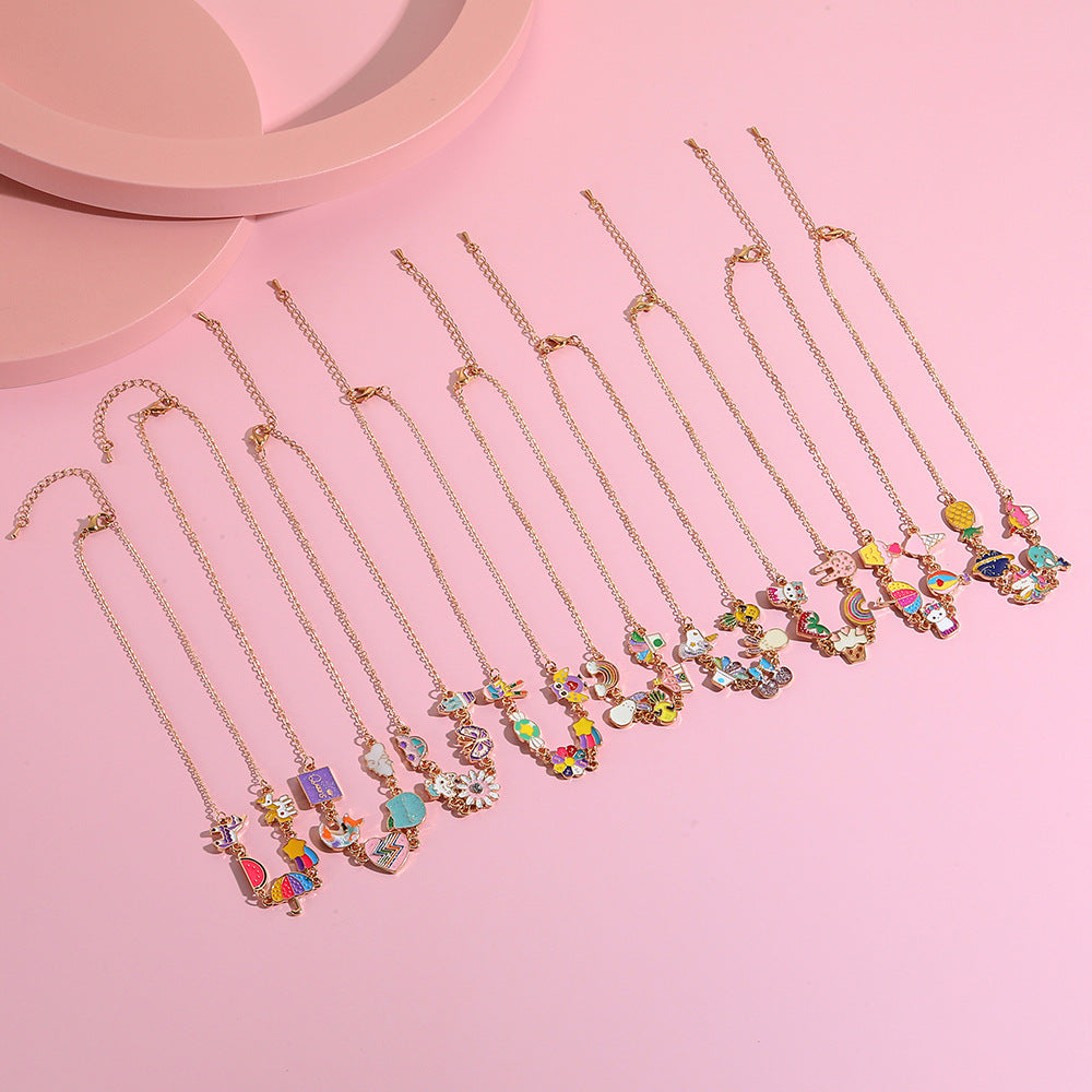 Collana per Bambini con Ciondolo a Forma di Animale in Lega con Finitura Smaltata, Design a Catena Trasversale, Lunghezza Regolabile per Bambine dai 3 ai 10+ Anni