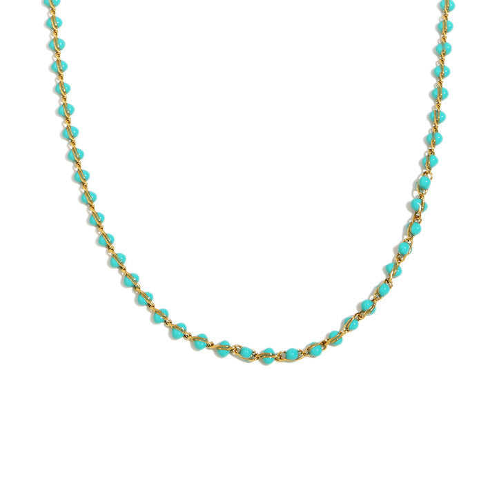 Fashionable Minimalist Geometric Pendant Necklace in Stainless Steel with 18K Gold Plating and Enamel Accents for Women