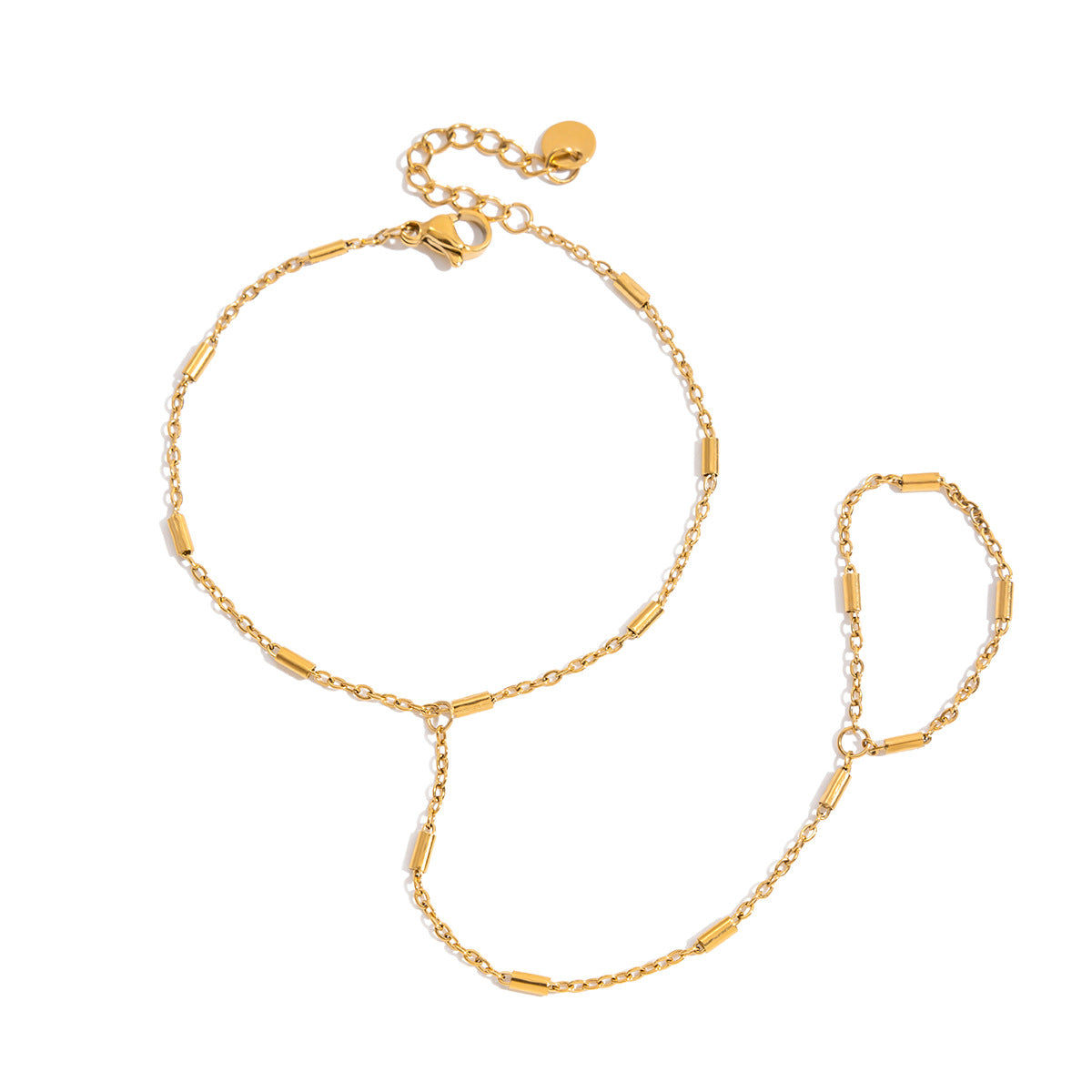 Collar chapado en acero titanio estilo geométrico con circonita para mujer, cadena de dedo minimalista de lujo, joyería de acero inoxidable